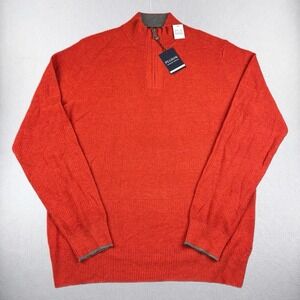 Jos A Bank Sweater Mens Large Comfort Stretch Orange Knit 1/4 Zip Wool Blend NWT